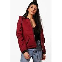 Hooded Padded Jacket - wine