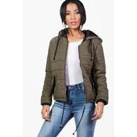 hooded padded jacket khaki