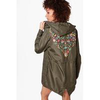 Hooded Mac With Back Floral Print - khaki