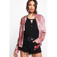 hooded velvet ruched sleeve bomber dusky pink