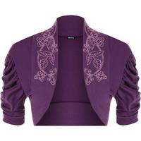 Holly Beaded Ruched Short Sleeve Shrug - Purple