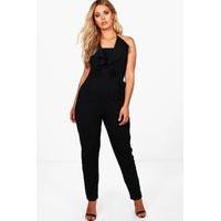 Holly Plunge Ruffle Front Jumpsuit - black
