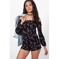 Holly Off The Shoulder Oriental Print Playsuit - multi