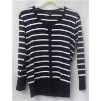 hobbs size 68 navy blue with white stripes cardigan
