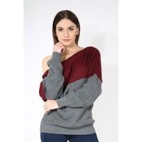 honey block stripe knitted off shoulder jumper