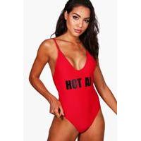 hot af slogan high leg swimsuit red