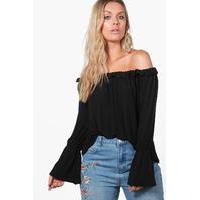 Holly Ruffle Flared Sleeve Off The Shoulder Top - black