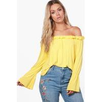 Holly Ruffle Flared Sleeve Off The Shoulder Top - yellow