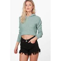 Hooded Crop Jumper - sage