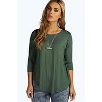 Hope 3/4 Sleeve Side Detail Top - khaki