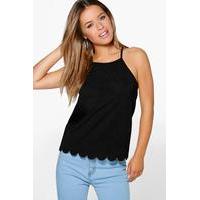 Holly Scallop Hem Strappy Top - black