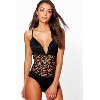 Holly Premium Lace Plunge Strappy Bodysuit - black