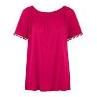 Hot Pink Pom Pom Trim Gypsy Top