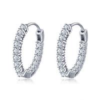 Hoop Earrings Silver Sterling Silver Zircon Circle Round Geometric Jewelry For Wedding Party Daily Casual 1set