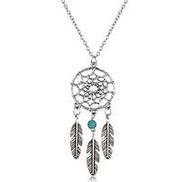 Hot Selling Fashion Bohemia Style Feather Long Chain Vintage Tassel Dream Catcher Necklaces Pendants For Women