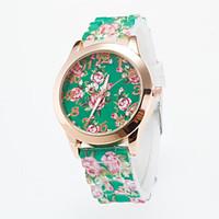 Hot Sale Newest Arrival Ladies Wristwatch Quartz Lava Silicone Band Women\'s Golden Case Flower Printing For Dial Fashion Unique Watches Strap Watch