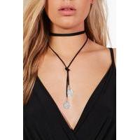 Holly Long Coin Tip Choker - black