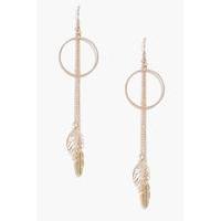 Hoop Leaf & Feather Earrings - gold