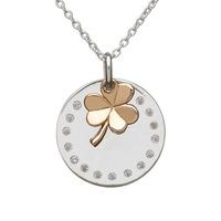house of lor silver cubic zirconia disc rose shamrock pendant h 40004