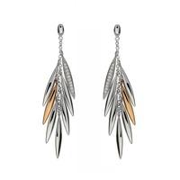 House Of Lor Silver Cubic Zirconia Rose Gold Feather Dropper Earrings H-30003
