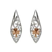 House Of Lor Silver Rose Gold Plated Shamrock Celtic Earrings H-30013