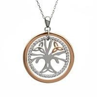 House Of Lor Silver Rose Gold Cubic Zirconia Tree of Life Pendant H-40034