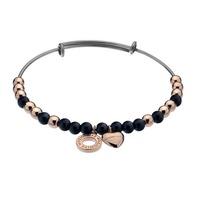 Hot Diamonds Emozioni Rose Gold Plated Black Glass Bead Heart Bangle DC104