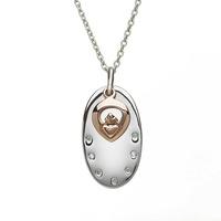 house of lor silver cubic zirconia oval rose claddagh pendant h 40001