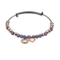 Hot Diamonds Emozioni Rose Gold Plated Purple Glass Bead Heart Bangle DC105