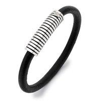 Hoxton London Striped Silver and Leather Bracelet