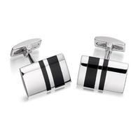 Hoxton London Silver, Black Stripe and Onyx Cufflinks