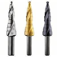 HSS Step drill bit 4 - 12 mm Bosch 2608587425 Total length 66.5 mm Triangular shank 9 pc(s)