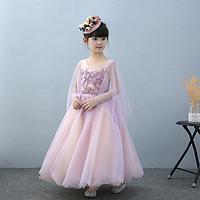 HUA XI REN JIAO A-line Ankle-length Flower Girl Dress - Tulle Charmeuse Jewel with Beading Lace Sequins