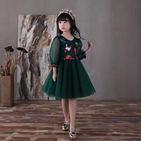 HUA XI REN JIAO A-line Knee-length Flower Girl Dress - Tulle Jewel with Flower(s) Lace