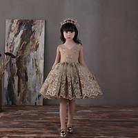 HUA XI REN JIAO Ball Gown Knee-length Flower Girl Dress - Lace Tulle Satin Chiffon V-neck with Bow(s)