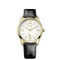 Hugo Boss men\'s silver dial black leather strap watch