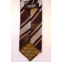 Hugo Boss Black and Silbver Greys Striped Luxury Silk Tie
