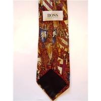 hugo boss winter browns heraldic leaf printed luxury silk tie