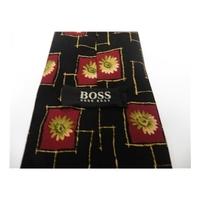 hugo boss silk tie in black with flower and square pattern