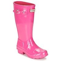 hunter original kids gloss boyss childrens wellington boots in pink