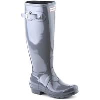 hunter original tall gloss womens wellington boots in grey