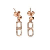 Hush Dbl Oval Linked Cz Rose Earrings