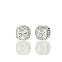 Hush Silver Cz Square Stud Earrings