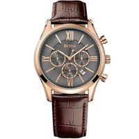 hugo boss mens ambassador rose gold plated brown leather strap watch 1 ...