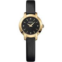 Hugo Boss Ladies Gold Plated Black Leather Strap Watch 1502383