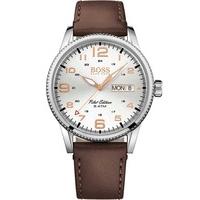 Hugo Boss Mens Pilot Vintage Brown Leather Strap Watch 1513333