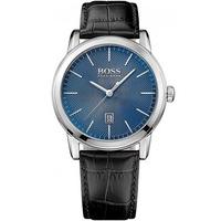 Hugo Boss Mens Blue Dial Black Leather Strap Watch 1513400
