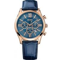 Hugo Boss Mens Ambassador Rose Gold Plated Blue Leather Strap Watch 1513320