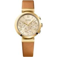 Hugo Boss Ladies Gold Plated Brown Leather Strap Watch 1502396