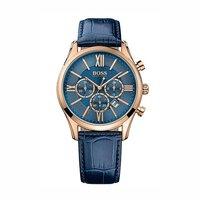 Hugo Boss Gents Ambassador Rose Gold Plate Blue Chronograph Watch